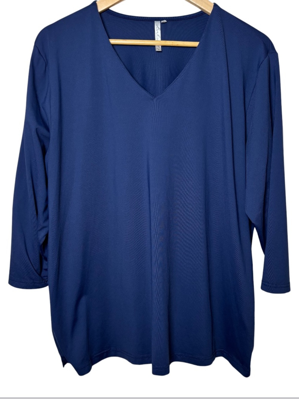 Lulu-B Travel Top 1X Navy Blue V-Neck 3/4 Sleeve Resort Coastal Cooling Stretch